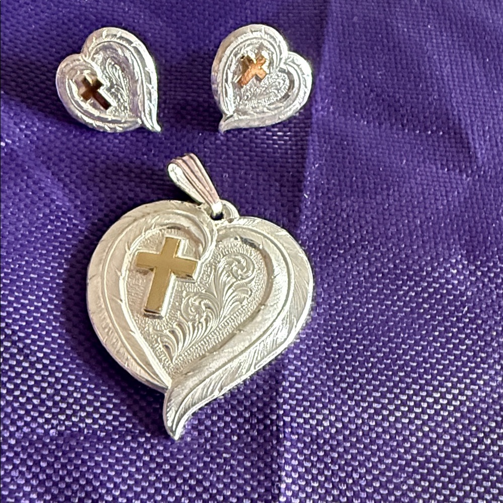 Gold Heart and Cross Earrings